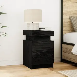 vidaXL Table De Chevet Vidaxl Avec Lumières Led Chêne Noir 35x39x55 Cm pas cher