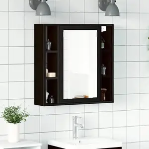 vidaXL Armoire à miroir de salle de bain chêne noir bois ingénierie pas cher