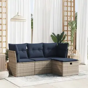 vidaXL Vidaxl Salon De Jardin 4 Pcs Avec Coussins Gris Résine Tressée pas cher