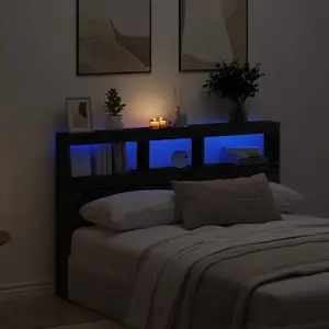 vidaXL Armoire tête de lit avec LED chêne noir 160x17x102 cm pas cher