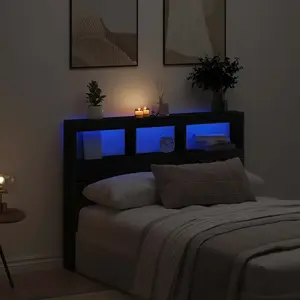 vidaXL Armoire tête de lit avec LED chêne noir 140x17x102 cm pas cher