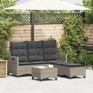 vidaXL Salon de jardin 3 pcs avec coussins forme L gris résine tressée pas cher