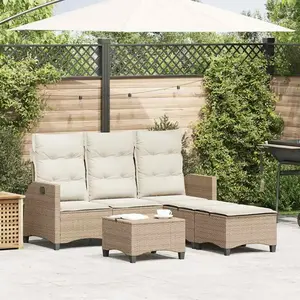 vidaXL Salon de jardin avec coussins forme de L 3 pcs beige polyrotin pas cher
