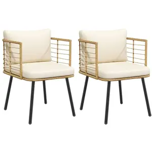 vidaXL Chaises de jardin lot de 2 avec coussins naturel résine tressée pas cher