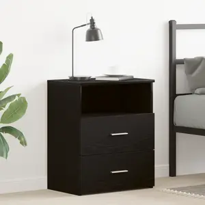 vidaXL Table De Nuit Vidaxl Noir Chêne 50x32x60cm En Bois D'ingénierie pas cher