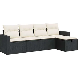 vidaXL Salon de jardin 5 pcs avec coussins noir résine tressée pas cher