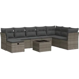 vidaXL Salon de jardin 9 pcs avec coussins gris résine tressée pas cher