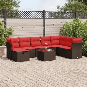 vidaXL - 9-delige - Loungeset - met - kussens - poly - rattan - bruin pas cher