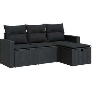 vidaXL Salon de jardin 4 pcs avec coussins noir résine tressée pas cher