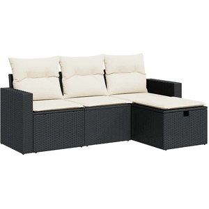 vidaXL Salon de jardin 4 pcs avec coussins noir résine tressée pas cher