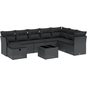 vidaXL Salon de jardin 8 pcs avec coussins noir résine tressée pas cher