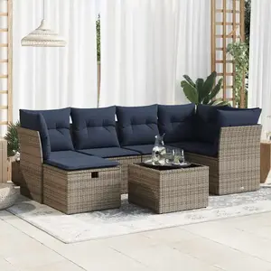 vidaXL Vidaxl Salon De Jardin Avec Coussins 7 Pcs Gris Résine Tressée pas cher