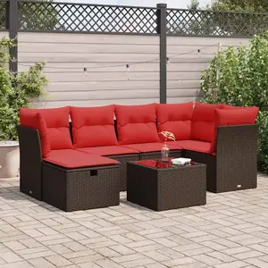vidaXL - 7-delige - Loungeset - met - kussens - poly - rattan - bruin pas cher