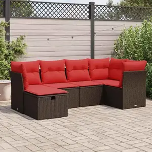 vidaXL - 6-delige - Loungeset - met - kussens - poly - rattan - bruin pas cher