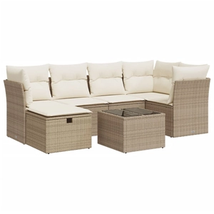 vidaXL Salon de jardin avec coussins 6 pcs beige résine tressée pas cher