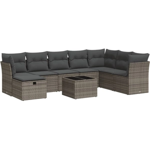 vidaXL Salon de jardin 8 pcs avec coussins gris résine tressée pas cher