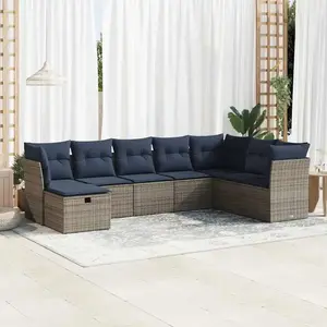 vidaXL Vidaxl Salon De Jardin 8 Pcs Avec Coussins Gris Résine Tressée pas cher