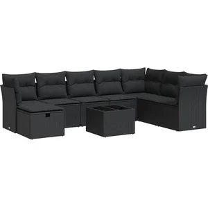 vidaXL Salon de jardin 9 pcs avec coussins noir résine tressée pas cher