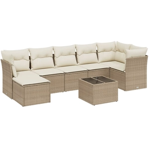 vidaXL Salon de jardin avec coussins 7 pcs beige résine tressée pas cher
