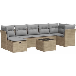 vidaXL Salon de jardin avec coussins 7 pcs beige résine tressée pas cher