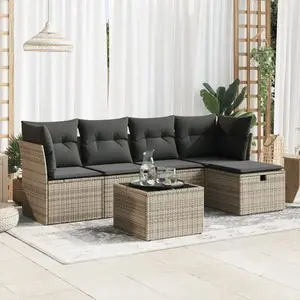 vidaXL Salon de jardin 6 pcs avec coussins gris résine tressée pas cher
