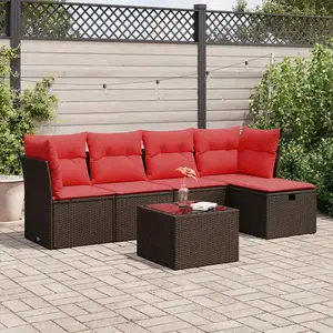 vidaXL - 6-delige - Loungeset - met - kussens - poly - rattan - bruin pas cher