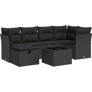 vidaXL Salon de jardin 6 pcs avec coussins noir résine tressée pas cher