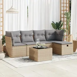 vidaXL - 6-delige - Loungeset - met - kussens - poly - rattan - beige pas cher