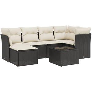 vidaXL Salon de jardin 6 pcs avec coussins noir résine tressée pas cher