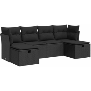 vidaXL Salon de jardin 6 pcs avec coussins noir résine tressée pas cher