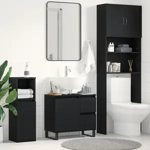 vidaXL Meuble sous lavabo vidaXL Noir Chêne 65x33x60 cm Bois d'ingénierie pas cher
