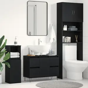 vidaXL Meuble Sous Évier De Salle De Bain Vidaxl Chêne Noir 80x33x60 Cm Bois D'ingénierie pas cher