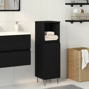 vidaXL Cabinet de salle de bain avec porte Chêne noir 30 x 30 x 100 cm pas cher