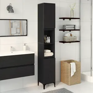 vidaXL Cabinet de salle de bain avec porte Chêne noir 30 x 30 x 190 cm pas cher