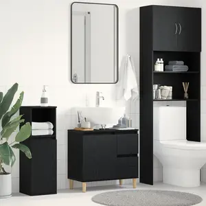 vidaXL Vidaxl Meuble Lavabo Noir Chêne 65x33x60 Cm Bois D'ingénierie pas cher