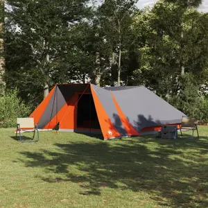 vidaXL Tente familiaux grise et orange, imperméable pour 12 personnes pas cher