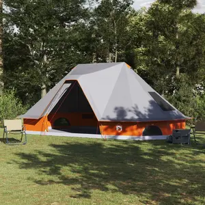 vidaXL Vidaxl Tente Familiale Tipi - Gris Et Orange, 10 Personnes, Étanche pas cher