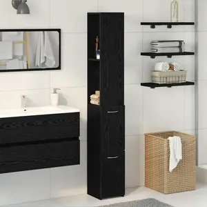 vidaXL Meuble De Salle De Bain Vidaxl Noir Chêne 25x25x170 Cm En Bois D'ingénierie pas cher