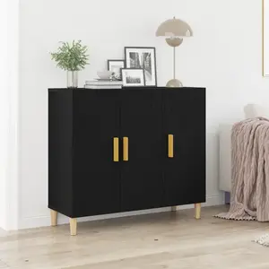 vidaXL Buffet Vidaxl Noir Chêne 90x34x80 Cm En Bois D'ingénierie pas cher
