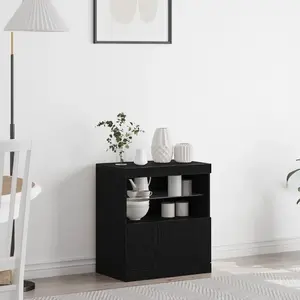 vidaXL Buffet Vidaxl Avec Lumières Led Chêne Noir 60x37x67 Cm pas cher