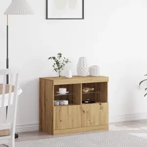 vidaXL Vidaxl Buffet Avec Lumières Led Chêne 81x37x67 Cm pas cher