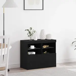 vidaXL Vidaxl Buffet Avec Lumières Led Chêne Noir 81x37x67 Cm pas cher