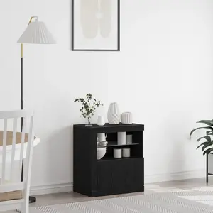 vidaXL Buffet Vidaxl Avec Lumières Led Noir Chêne 60,5x37x67 Cm pas cher