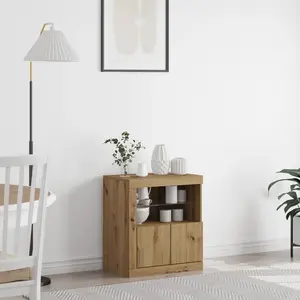 vidaXL Buffet Vidaxl Avec Lumières Led Chêne Artisanal 60,5x37x67 Cm pas cher