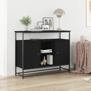 vidaXL Buffet Vidaxl Bois Noir 100x35x80 Cm En Bois D'ingénierie Et Acier pas cher