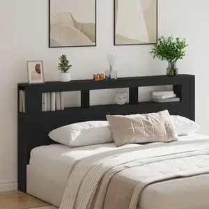 vidaXL Tête de lit LED avec étagère Chêne noir 200 x 18,5 x 103,5 cm pas cher