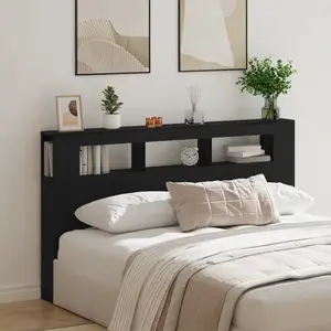 vidaXL Tête de lit LED avec étagère Chêne noir 180 x 18,5 x 103,5 cm pas cher