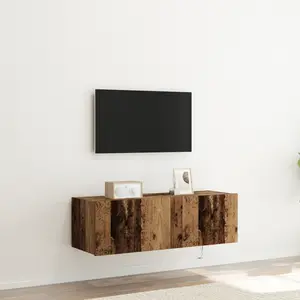vidaXL Meuble Tv Vidaxl Avec Éclairage Led Bois Ancien 100x35x31 Cm pas cher