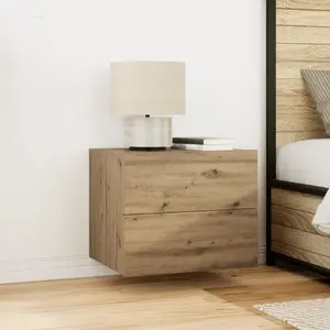 vidaXL Table De Chevet Vidaxl Avec Led En Chêne Artisanal 50x39x41 Cm pas cher