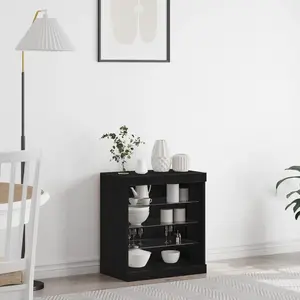 vidaXL Buffet Vidaxl Avec Lumières Led Chêne Noir 60,5x37x67 Cm pas cher